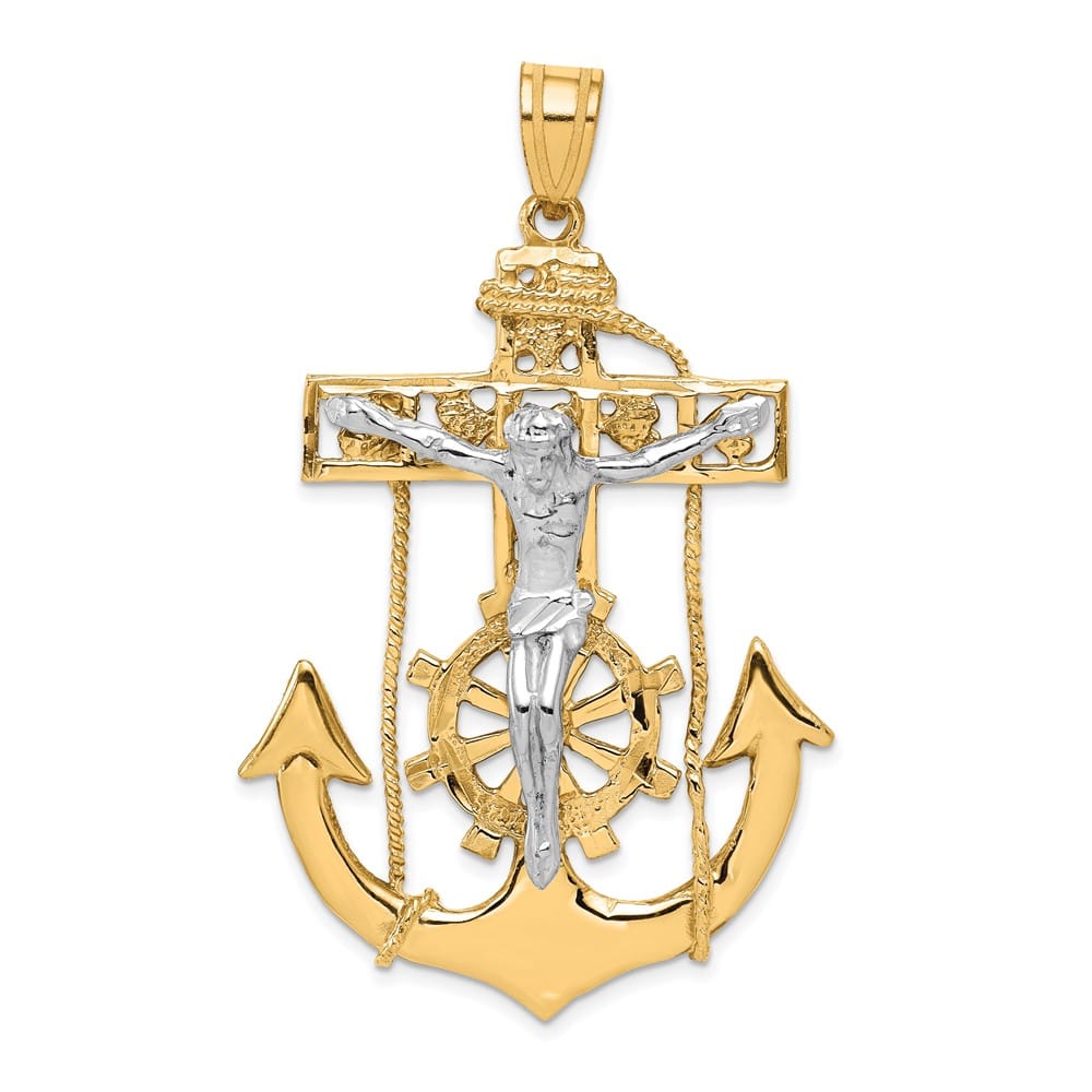10K Two-Tone Gold Polished Extra Large Mariner's Crucifix Pendant