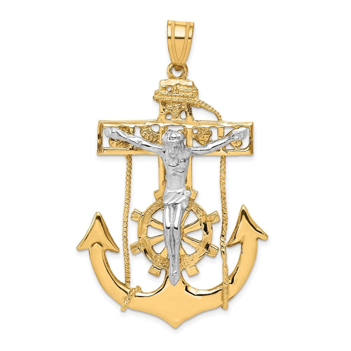 10K Two-Tone Gold Polished Extra Large Mariner's Crucifix Pendant