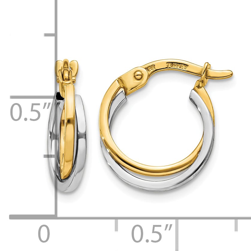 10k Two-tone Gold Polished Hollow Double Hoop Earrings, 14mm