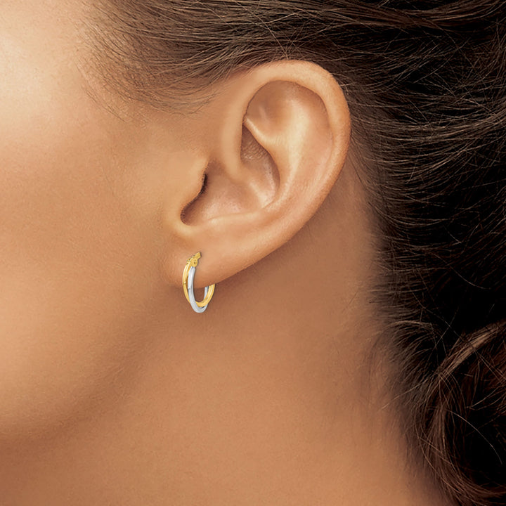 10k Two-tone Gold Polished Hollow Double Hoop Earrings, 14mm