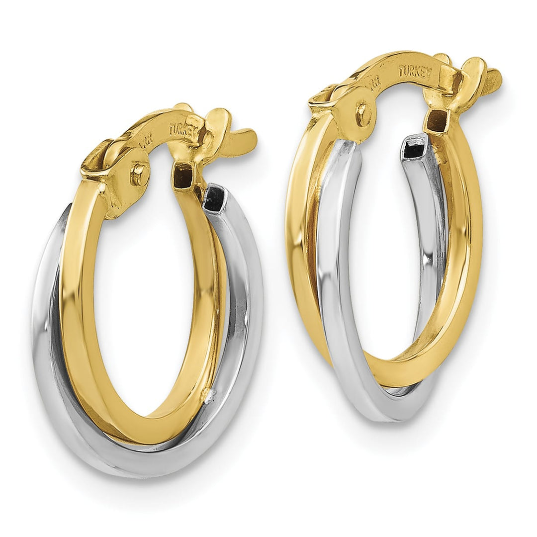 10k Two-tone Gold Polished Hollow Double Hoop Earrings, 14mm