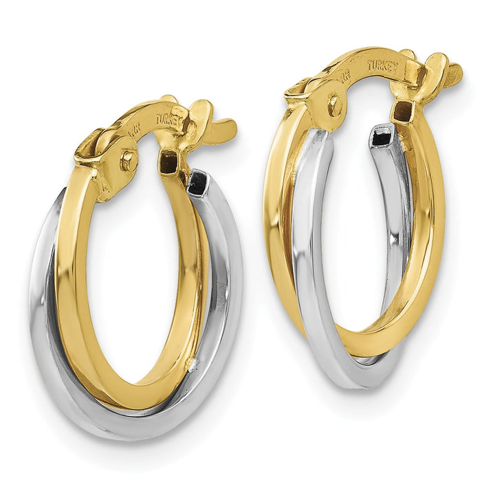 10k Two-tone Gold Polished Hollow Double Hoop Earrings, 14mm