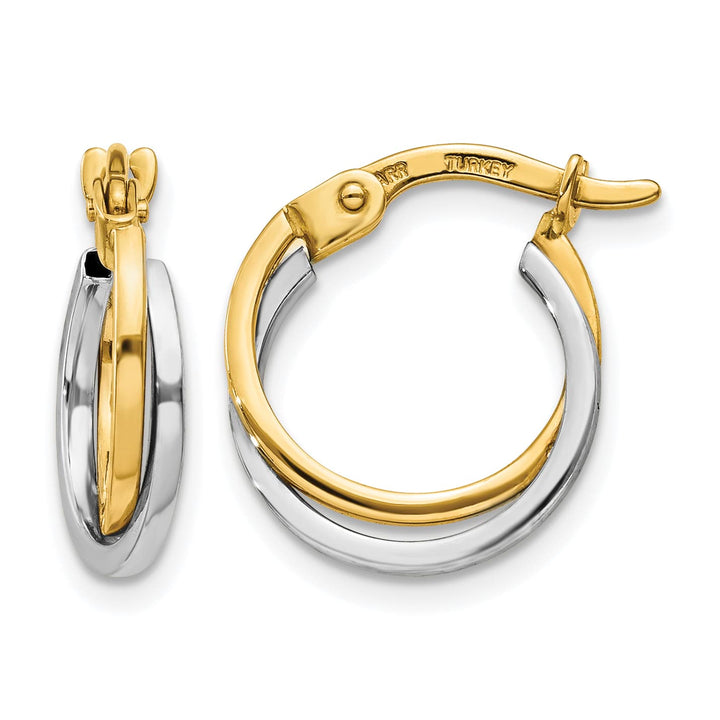 10k Two-tone Gold Polished Hollow Double Hoop Earrings, 14mm