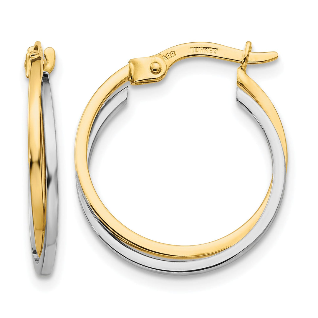 10k Two-tone Gold Polished Hollow Double Hoop Earrings, 20mm