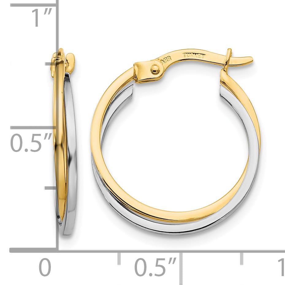 10k Two-tone Gold Polished Hollow Double Hoop Earrings, 20mm