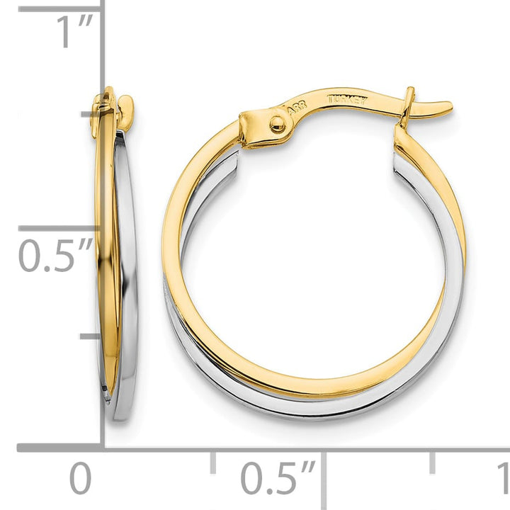 10k Two-tone Gold Polished Hollow Double Hoop Earrings, 20mm