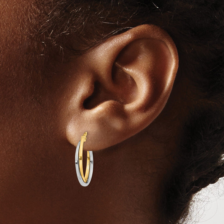 10k Two-tone Gold Polished Hollow Double Hoop Earrings, 20mm