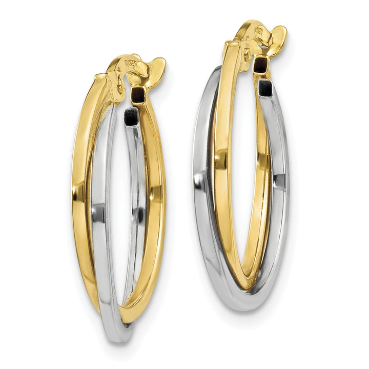 10k Two-tone Gold Polished Hollow Double Hoop Earrings, 20mm