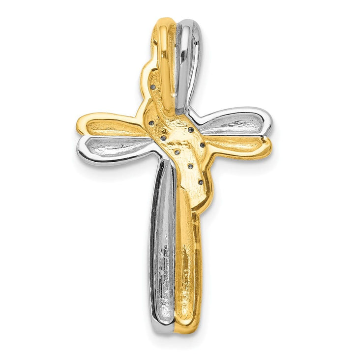 10K Two-Tone Gold Polished Large 1/20 ct Diamond Cross Slide Pendant