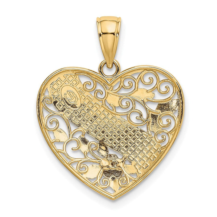10K Two-Tone Gold Polished Large GRANDMA Filigree Heart Charm