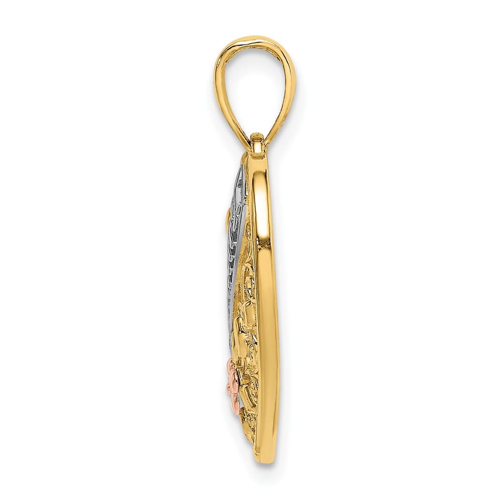 10K Two-Tone Gold Polished Large GRANDMA Filigree Heart Charm