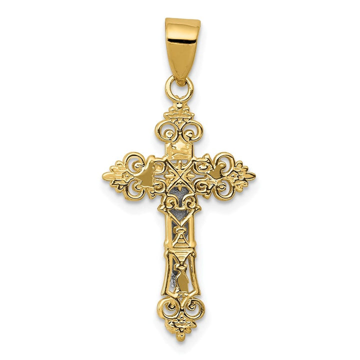 10K Two-Tone Gold Polished Large Lacey-edged INRI Crucifix Pendant