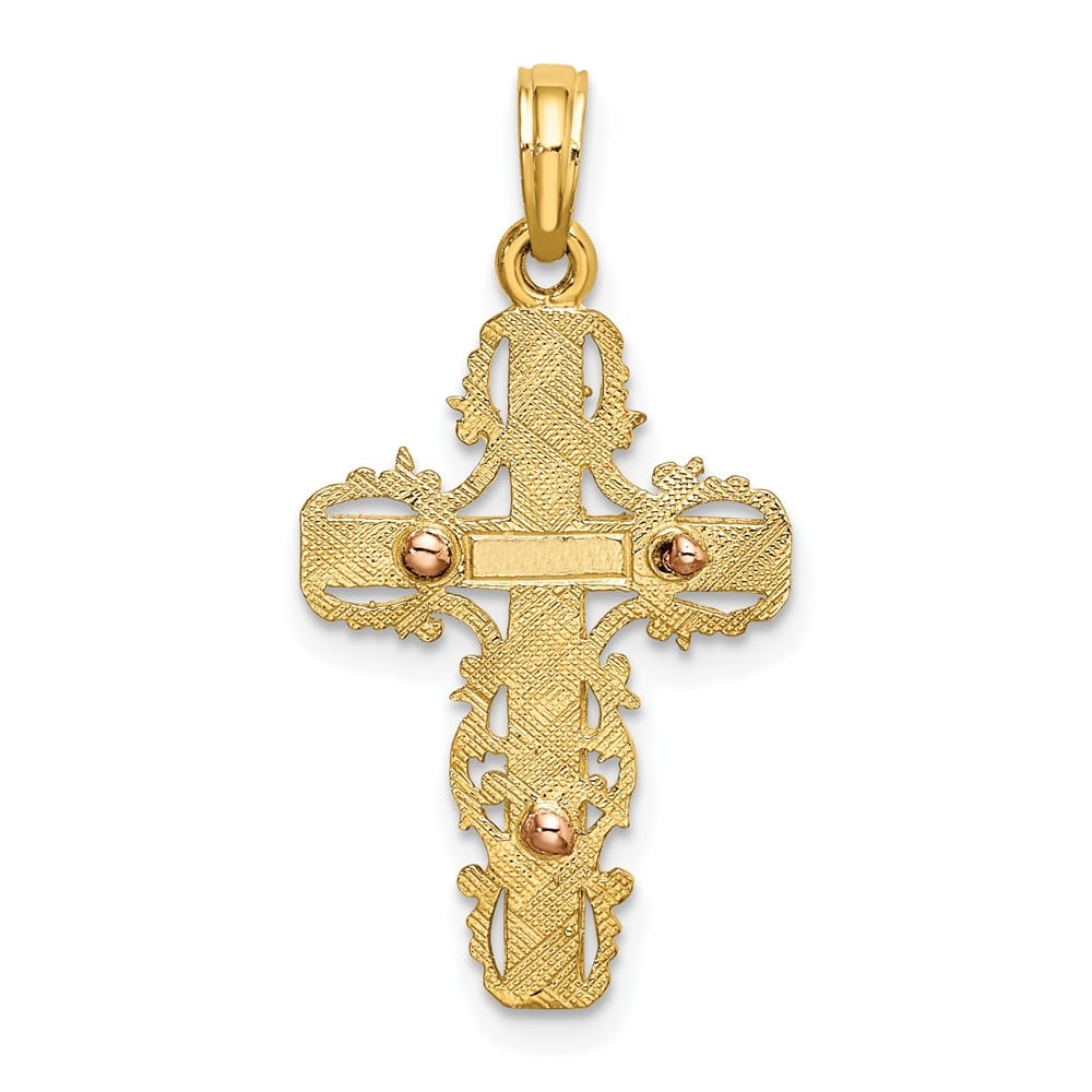 10K Two-Tone Gold Polished Large with Lace Trim Latin Cross Charm