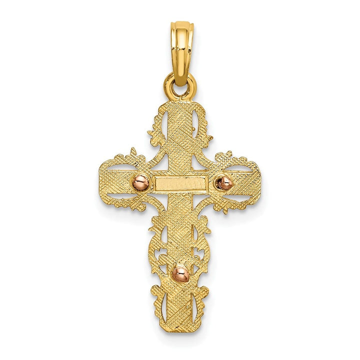 10K Two-Tone Gold Polished Large with Lace Trim Latin Cross Charm