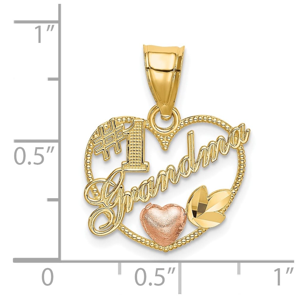 10K Two-Tone Gold Polished Medium #1 GRANDMA in Heart Frame Charm