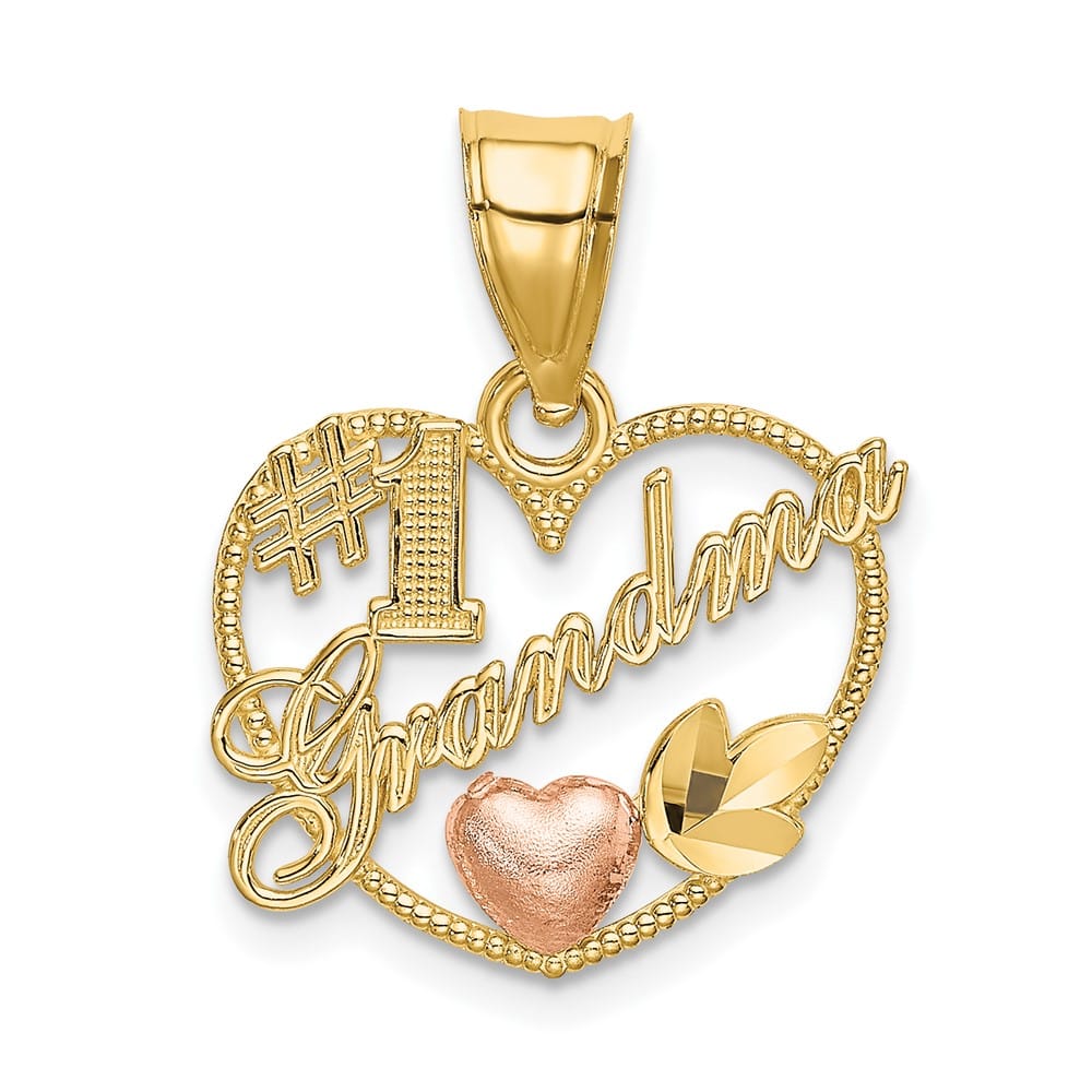 10K Two-Tone Gold Polished Medium #1 GRANDMA in Heart Frame Charm