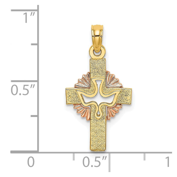 10K Two-Tone Gold Polished Medium Cut-Out Dove Celtic Cross Charm