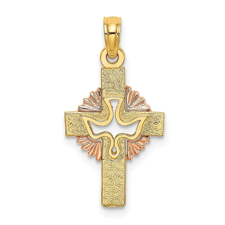 10K Two-Tone Gold Polished Medium Cut-Out Dove Celtic Cross Charm