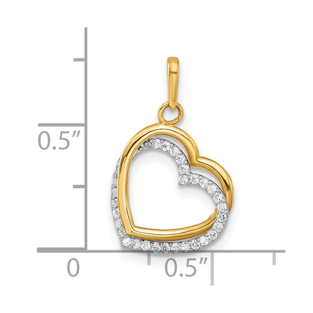 10K Two-Tone Gold Polished Medium CZ Two-Hearts Charm