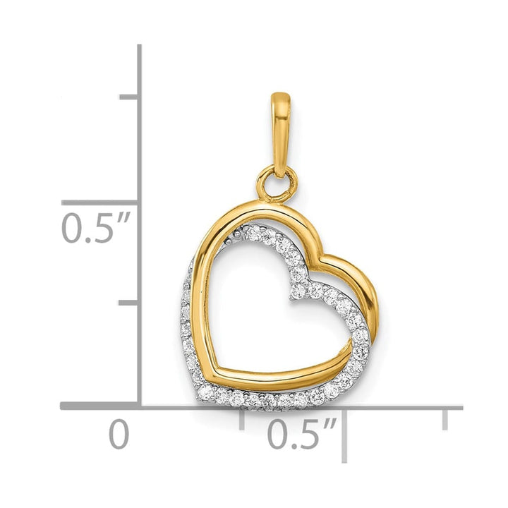 10K Two-Tone Gold Polished Medium CZ Two-Hearts Charm