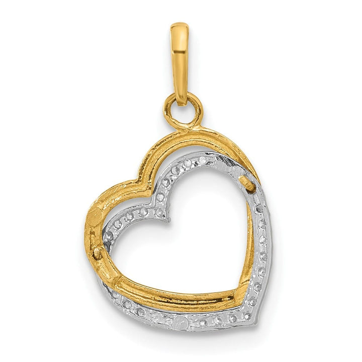 10K Two-Tone Gold Polished Medium CZ Two-Hearts Charm