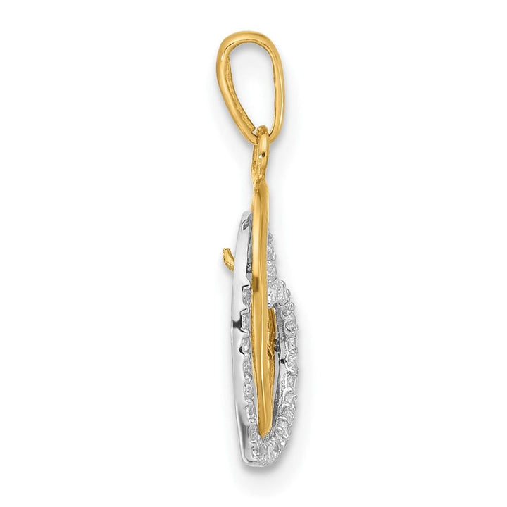10K Two-Tone Gold Polished Medium CZ Two-Hearts Charm