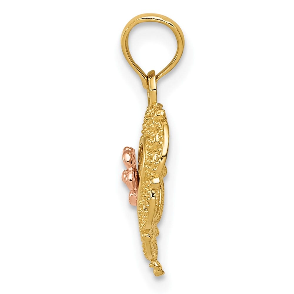10K Two-Tone Gold Polished Medium Flower in Fancy Border Heart Pendant