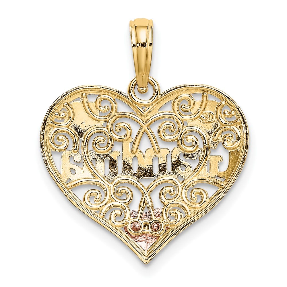 10K Two-Tone Gold Polished Medium GRANDMA Filigree Heart Charm