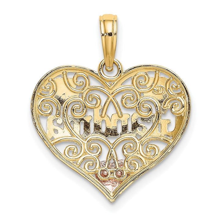 10K Two-Tone Gold Polished Medium GRANDMA Filigree Heart Charm