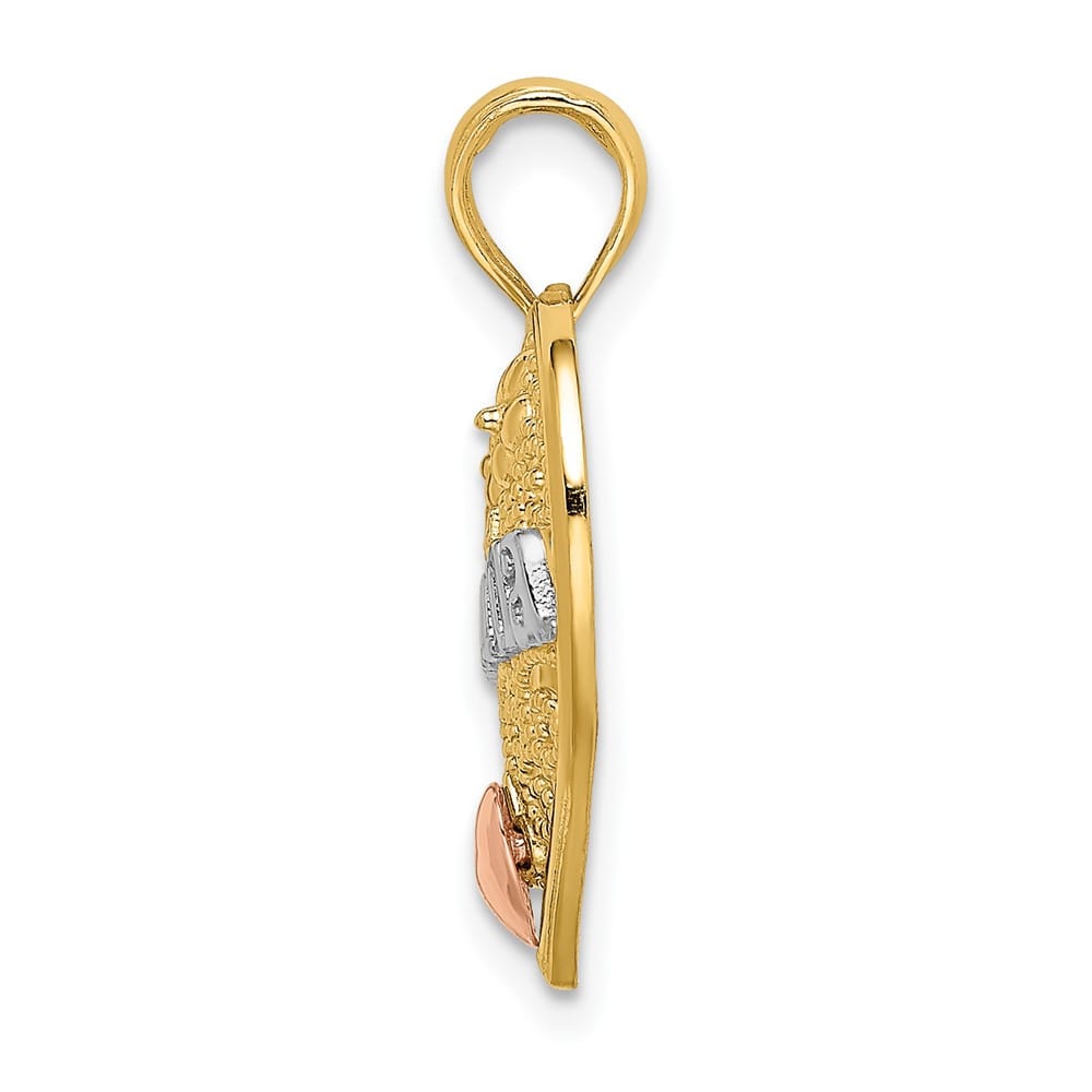 10K Two-Tone Gold Polished Medium GRANDMA Filigree Heart Charm
