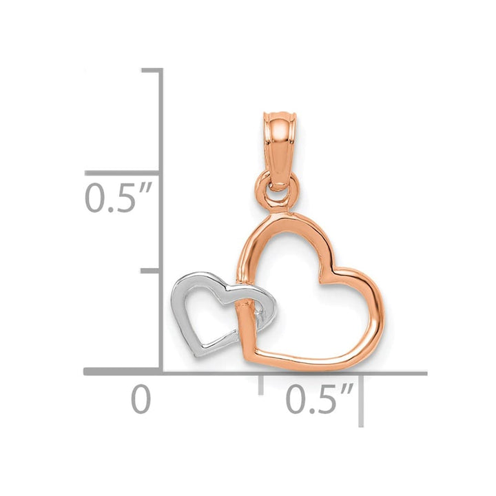10K Two-Tone Gold Polished Medium Intertwined Double Heart Pendant