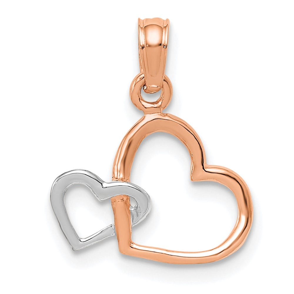 10K Two-Tone Gold Polished Medium Intertwined Double Heart Pendant
