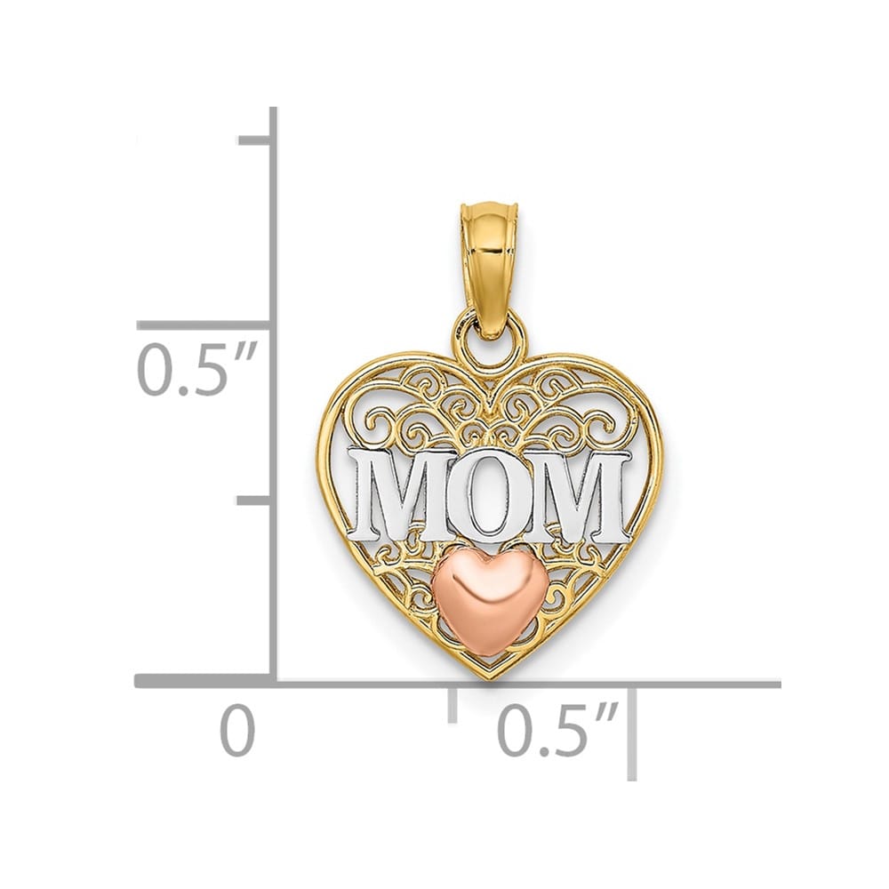 10K Two-Tone Gold Polished Medium MOM in Heart Pendant