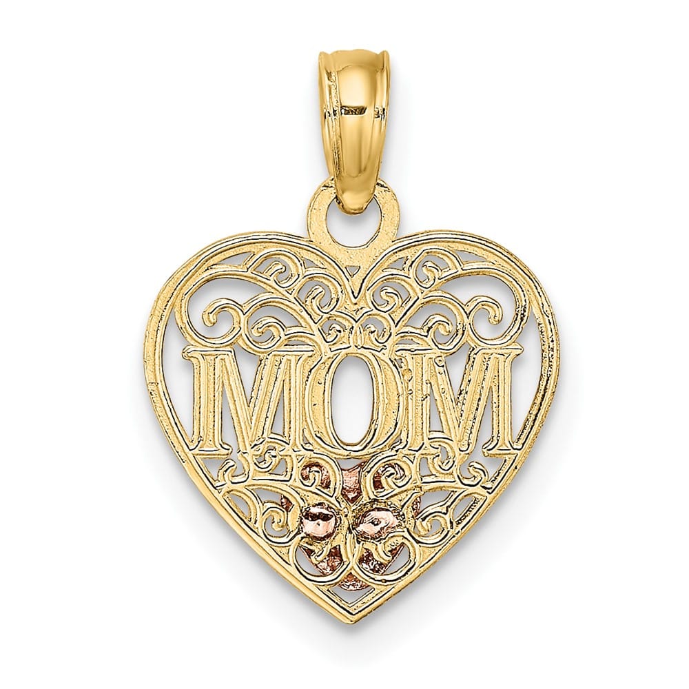 10K Two-Tone Gold Polished Medium MOM in Heart Pendant