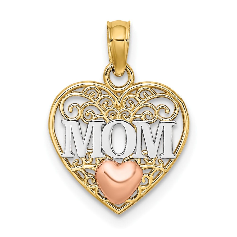 10K Two-Tone Gold Polished Medium MOM in Heart Pendant
