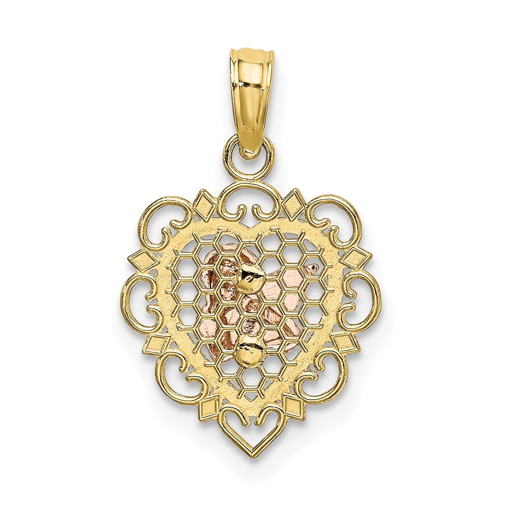 10K Two-Tone Gold Small Angel In Scalloped Heart Charm
