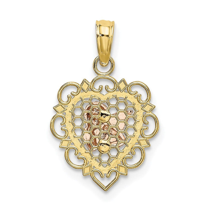 10K Two-Tone Gold Small Angel In Scalloped Heart Charm
