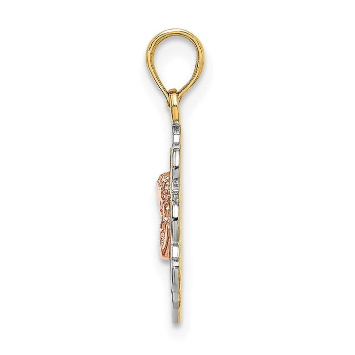 10K Two-Tone Gold Small Angel In Scalloped Heart Charm