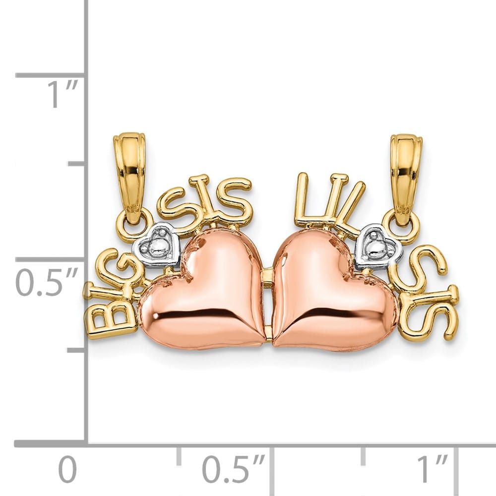 10K Two-Tone Gold Small Rose and Yellow Gold Big Sis / Lil Sis Pendant