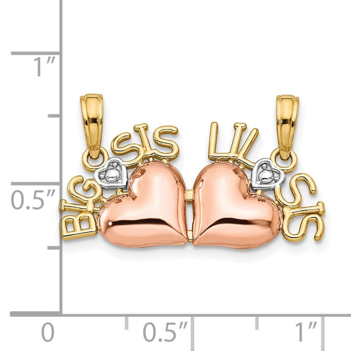 10K Two-Tone Gold Small Rose and Yellow Gold Big Sis / Lil Sis Pendant