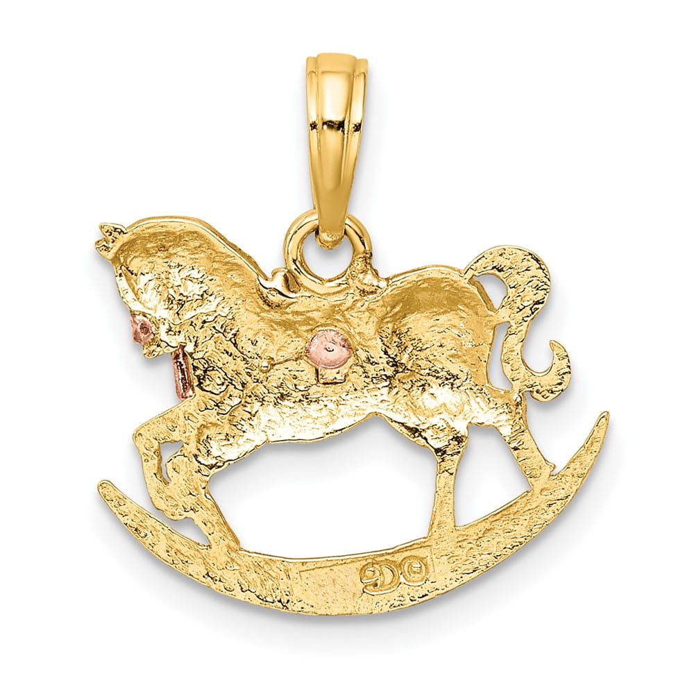 10K Two-Tone Gold Solid 2-D Medium Rocking Horse with Saddle Charm