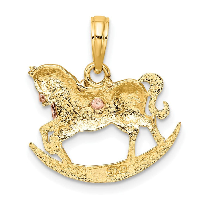 10K Two-Tone Gold Solid 2-D Medium Rocking Horse with Saddle Charm