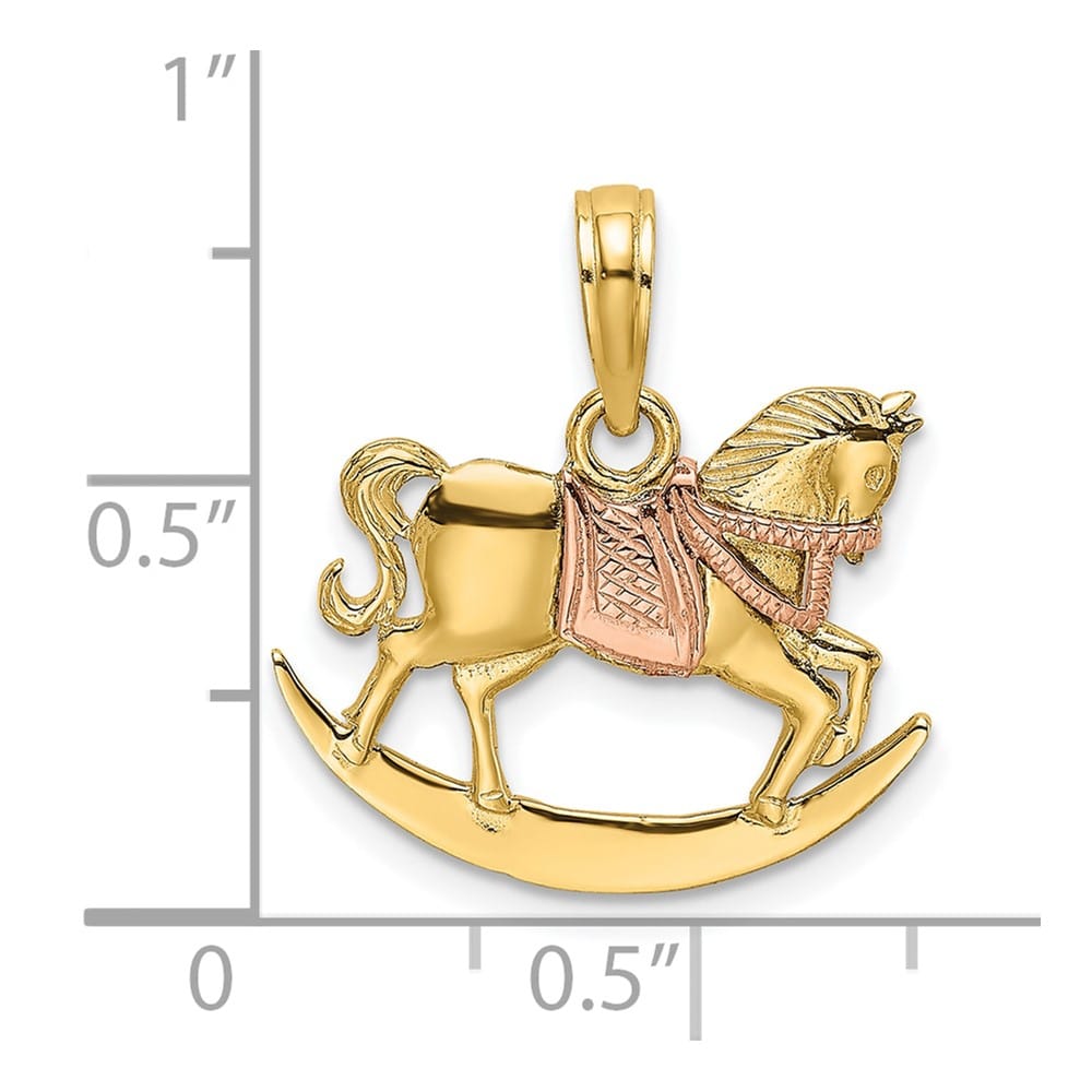10K Two-Tone Gold Solid 2-D Medium Rocking Horse with Saddle Charm