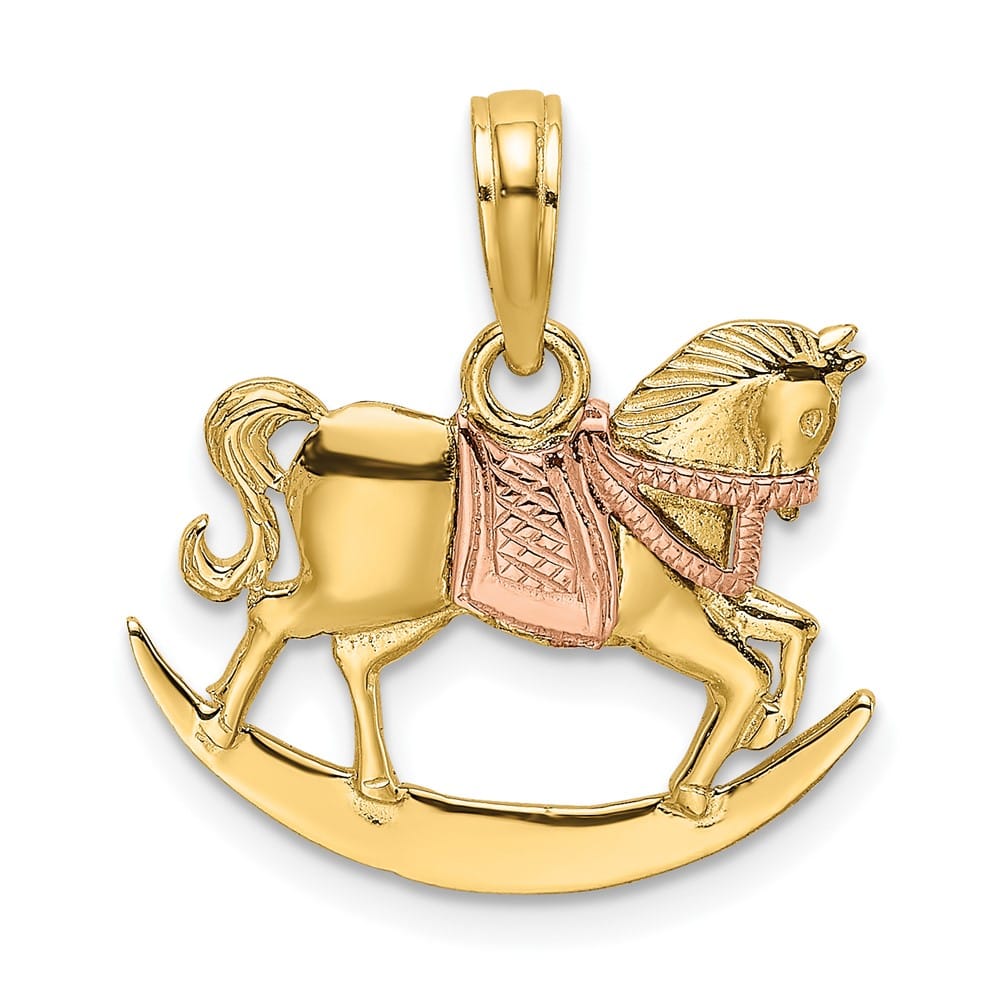 10K Two-Tone Gold Solid 2-D Medium Rocking Horse with Saddle Charm