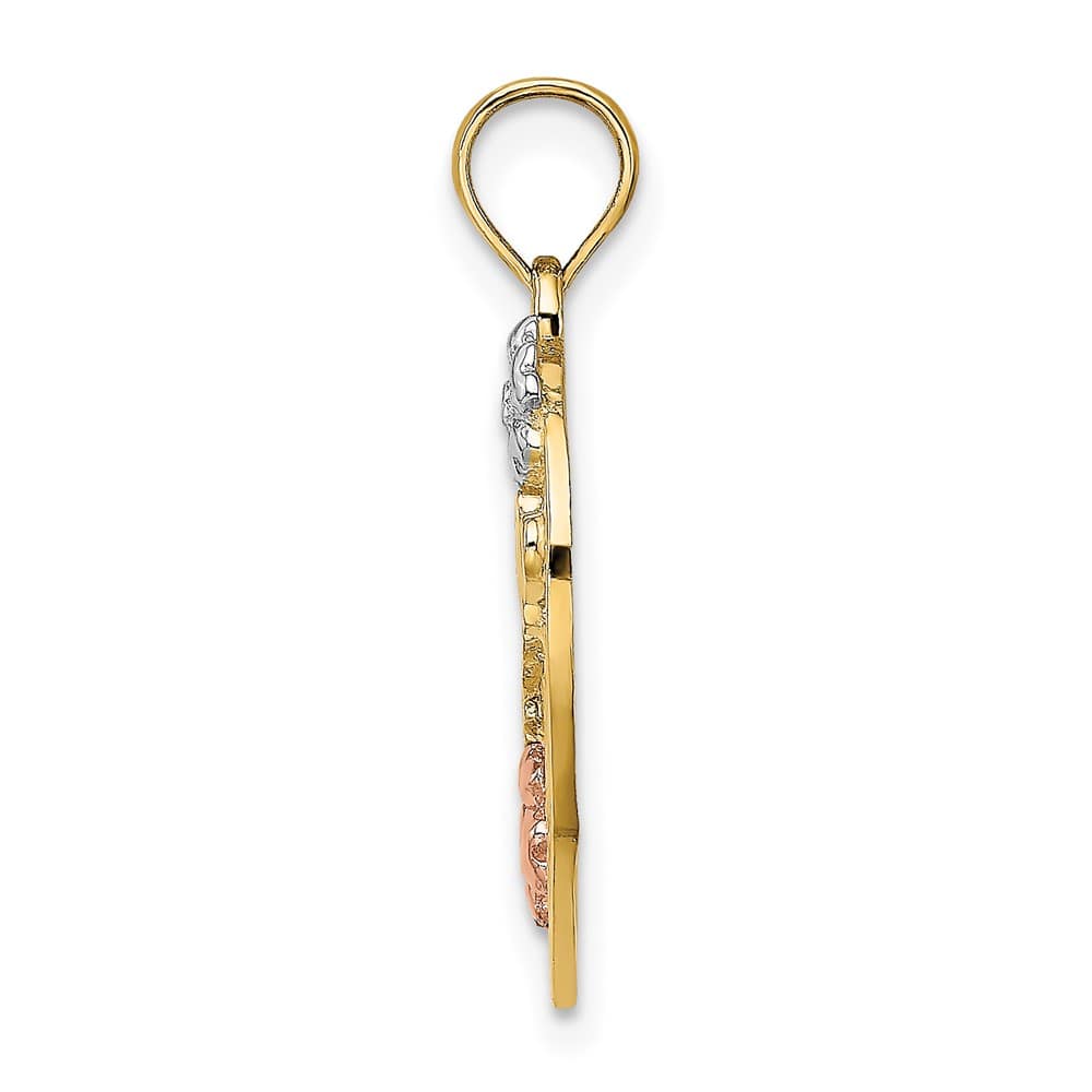 10K Two-Tone Gold Solid Large #1 MOM in Heart with Flower Charm