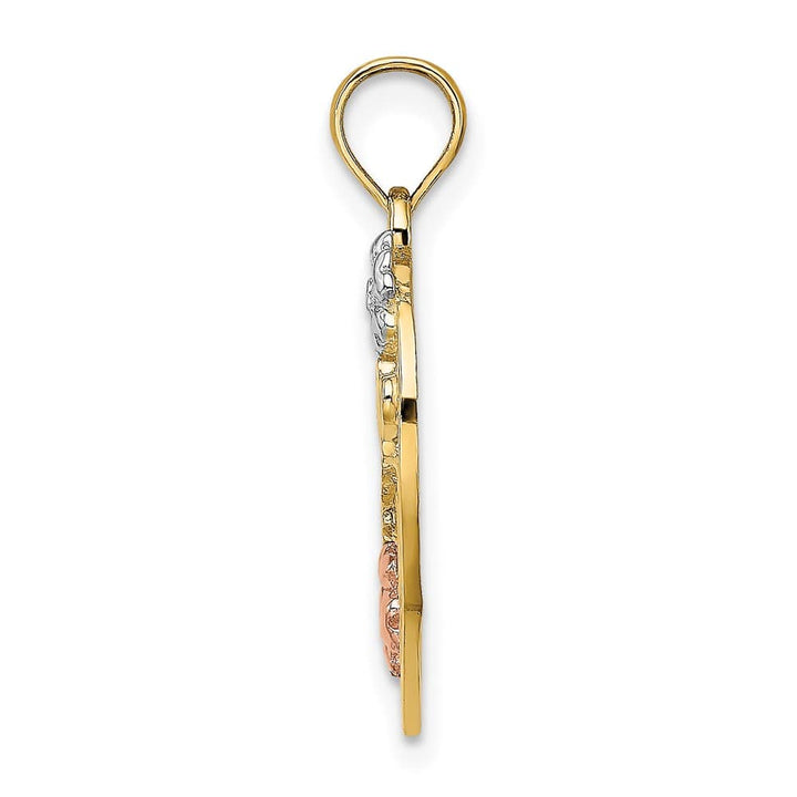 10K Two-Tone Gold Solid Large #1 MOM in Heart with Flower Charm