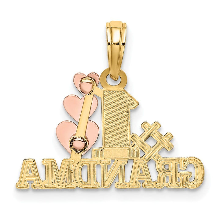 10K Two-Tone Gold Solid Medium #1 GRANDMA with Three Hearts Charm