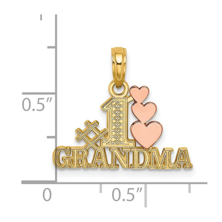 10K Two-Tone Gold Solid Medium #1 GRANDMA with Three Hearts Charm
