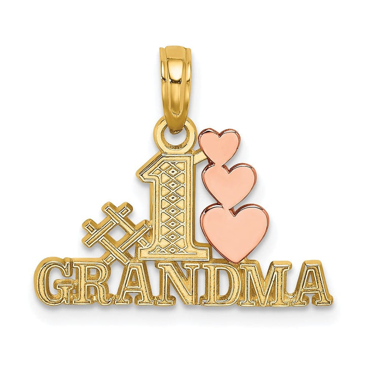 10K Two-Tone Gold Solid Medium #1 GRANDMA with Three Hearts Charm