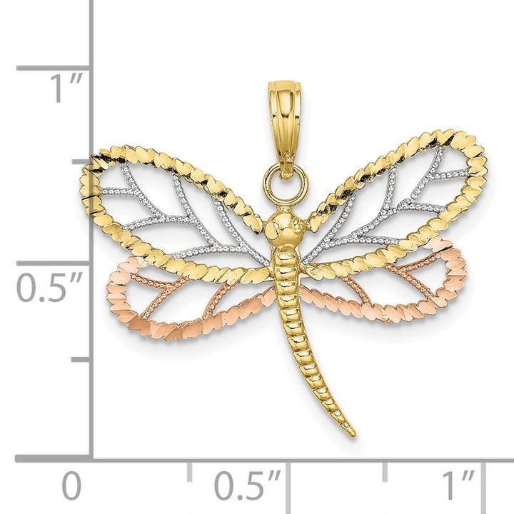 10K Two-Tone Gold Solid Medium Dragonfly with Beaded D.C. Wings Charm